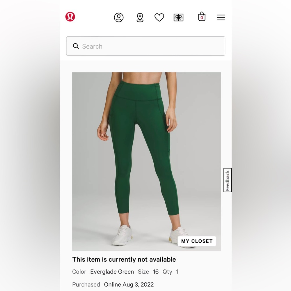 Fast and Free High-Rise Tight 25"
Everglade Green
Size 16 - Like New